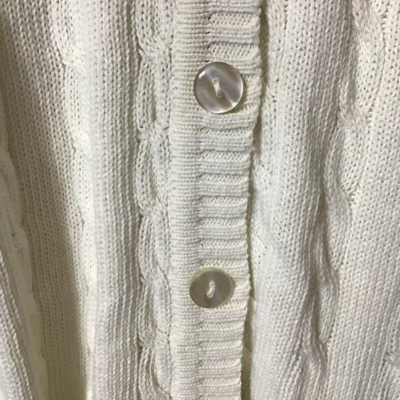VTG CW Classics 100% Cotton Ecru Cream Fisherman Cable Knit Cardigan large - Picture 3 of 6